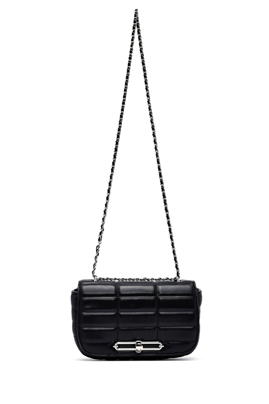 Women's Black Long Strap Quilted Mini Crossbody Bag