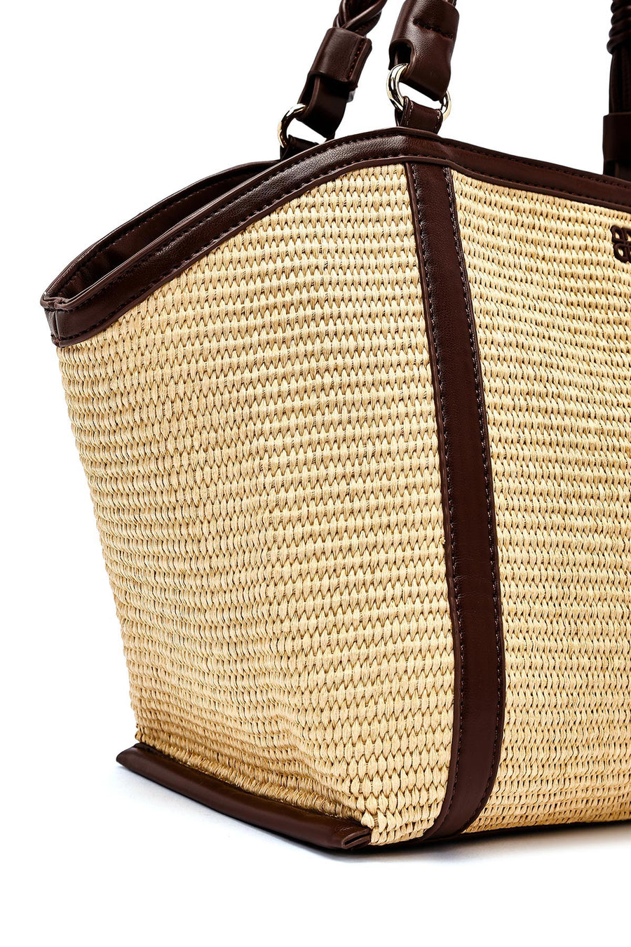 Women's Beige Long Strap Straw Shoulder Bag