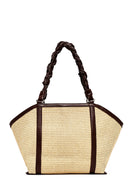Women's Beige Long Strap Straw Shoulder Bag | Derimod
