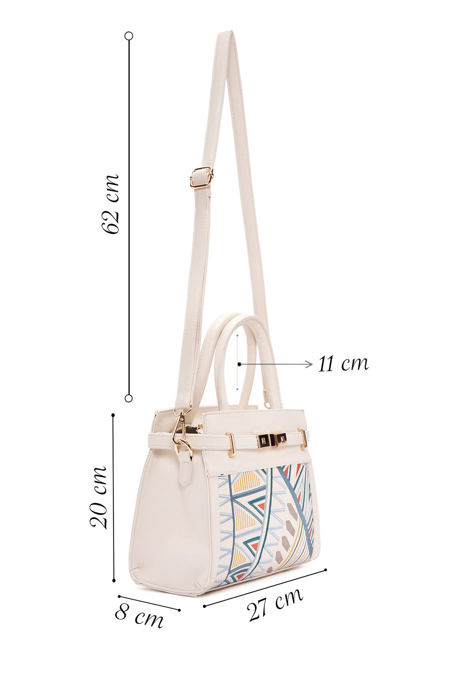 Women's Cream Printed Long Shoulder Bag