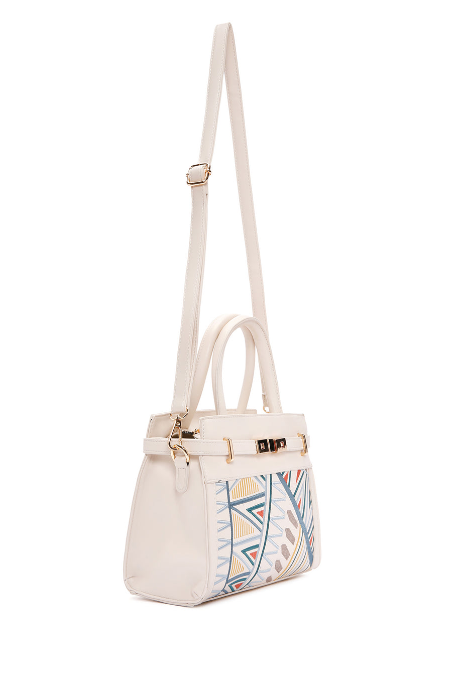 Women's Cream Printed Long Shoulder Bag
