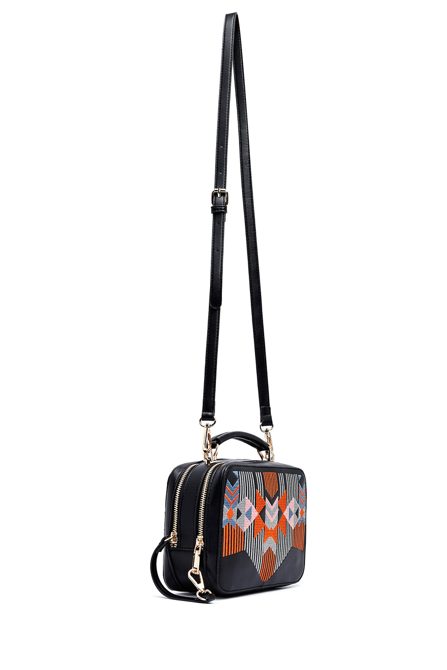 Women's Black Printed Long Strap Crossbody Bag