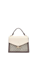 Women's Cream Long Strap Patterned Handbag | Derimod