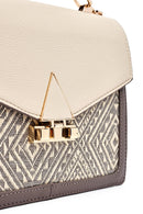 Women's Cream Long Strap Patterned Handbag | Derimod
