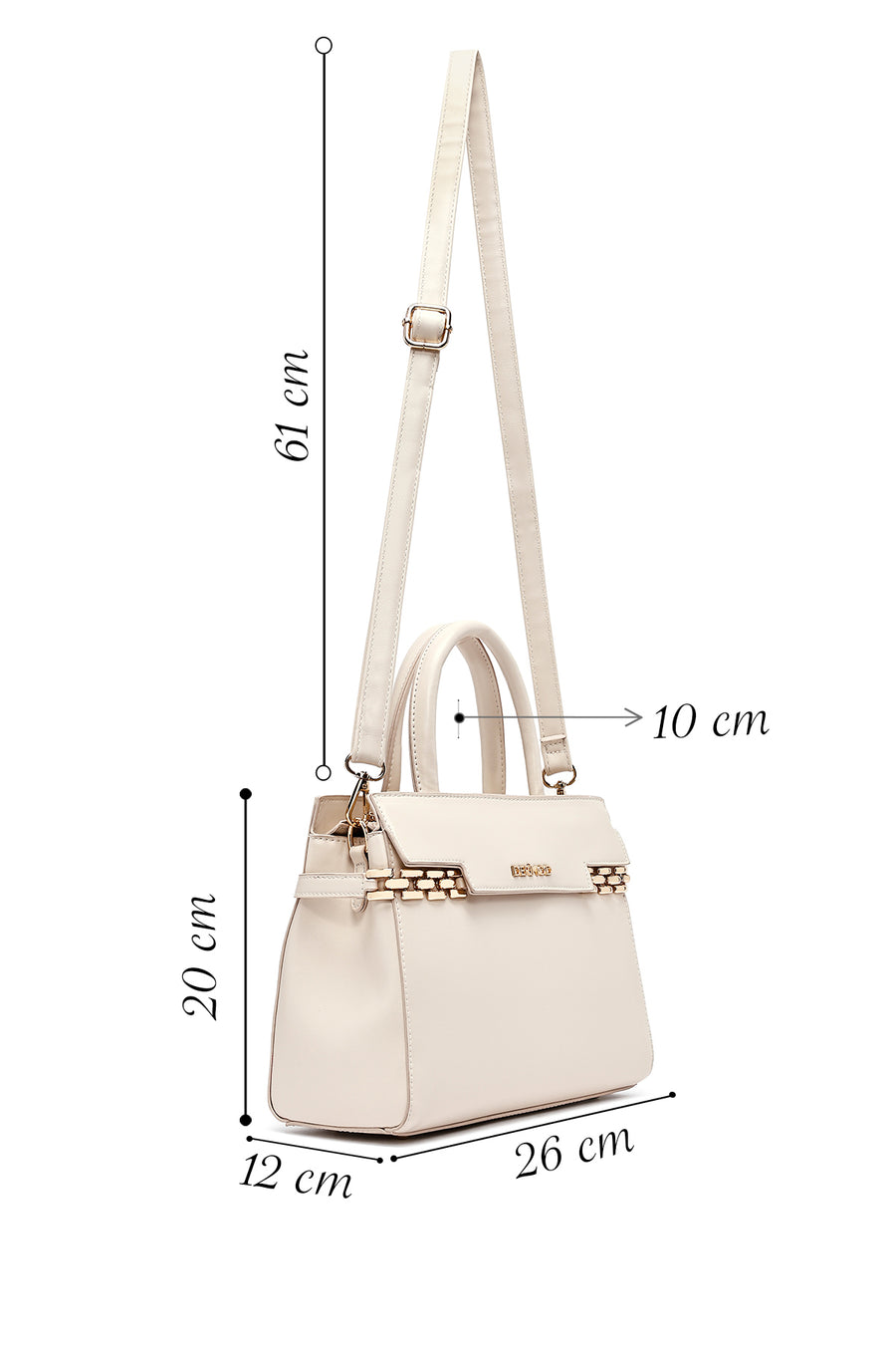 Woman Beige Long Strap Chain Detailed Handbag