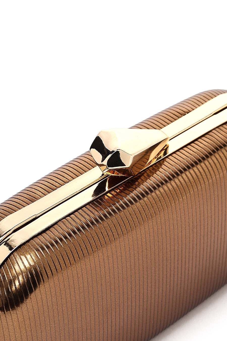 Women's Bronze Long Strap Metallic Mini Clutch Evening Bag