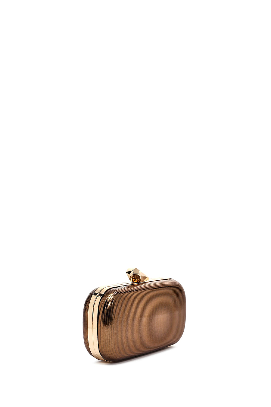 Women's Bronze Long Strap Metallic Mini Clutch Evening Bag