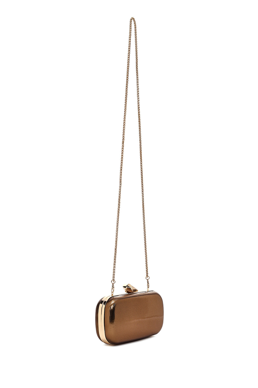 Women's Bronze Long Strap Metallic Mini Clutch Evening Bag