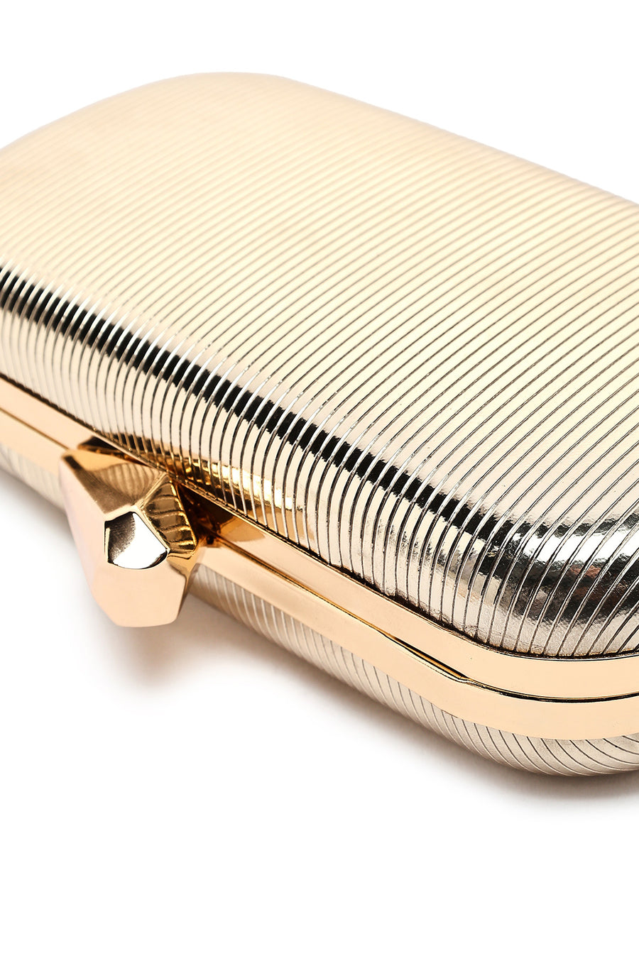 Women's Gold Long Strap Metallic Mini Clutch Evening Bag