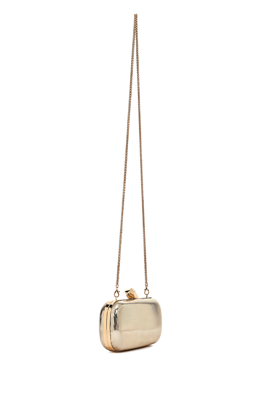 Women's Gold Long Strap Metallic Mini Clutch Evening Bag