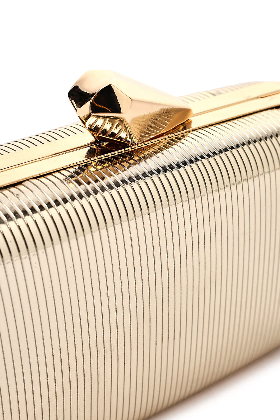 Women's Gold Long Strap Metallic Mini Clutch Evening Bag