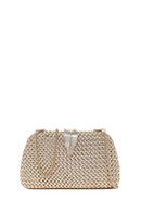 Women's Gold Long Chain Strap Mini Metallic Evening Box Bag | Derimod