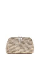 Women's Gold Long Chain Strap Mini Metallic Evening Box Bag | Derimod