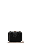 Women's Black Long Chain Strap Stone Mini Evening Box Bag | Derimod