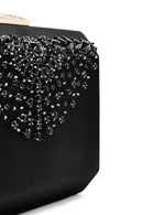Women's Black Long Chain Strap Stone Mini Evening Box Bag | Derimod