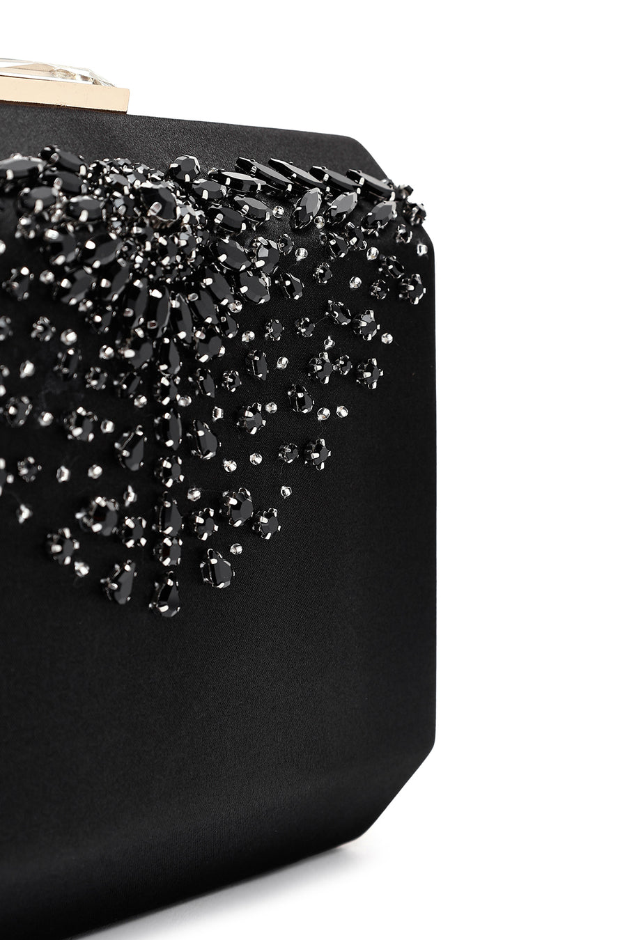 Women's Black Long Chain Strap Stone Mini Evening Box Bag