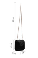Women's Black Long Chain Strap Stone Mini Evening Box Bag | Derimod