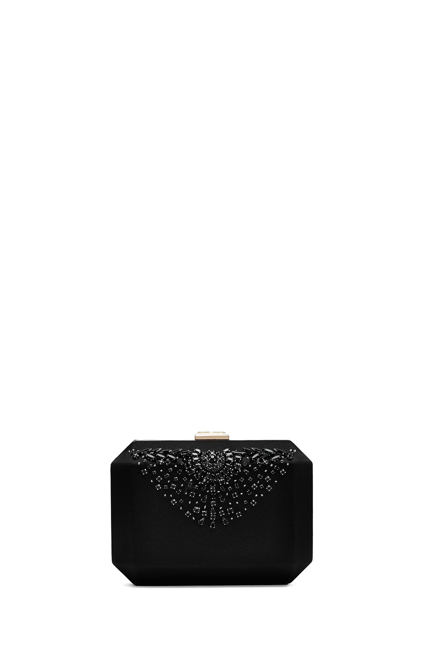 Women's Black Long Chain Strap Stone Mini Evening Box Bag