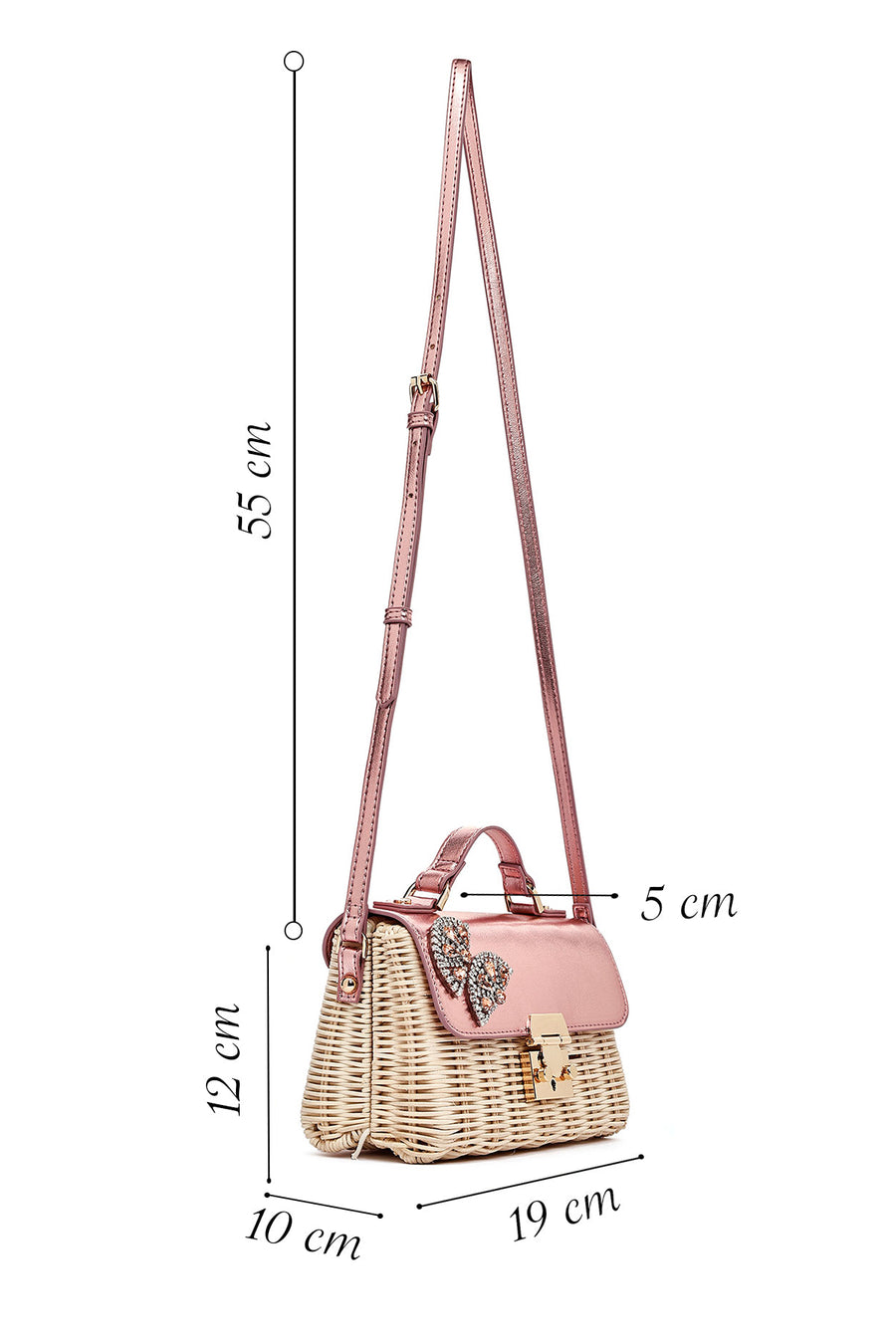 Women's Pink Accessory Long Strap Straw Crossbody Bag