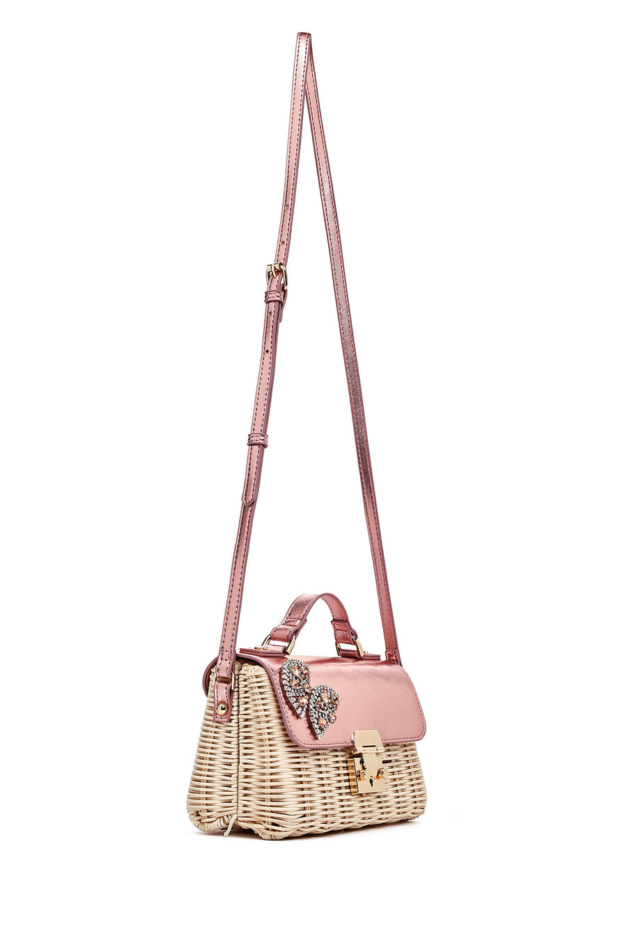 Women's Pink Accessory Long Strap Straw Crossbody Bag