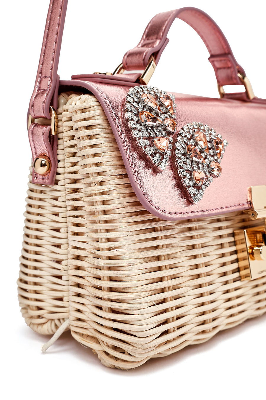 Women's Pink Accessory Long Strap Straw Crossbody Bag