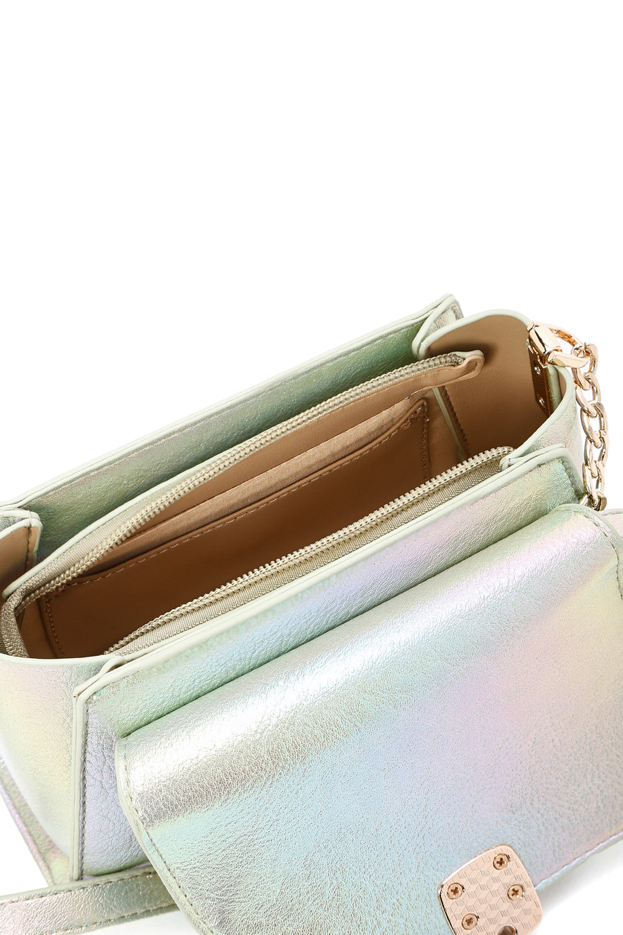 Women's Blue Metallic Patent Leather Mini Crossbody Bag