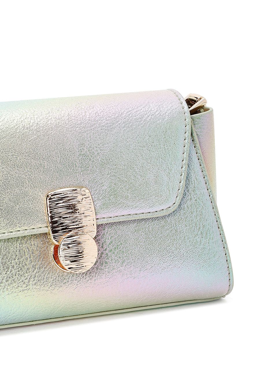 Women's Blue Metallic Patent Leather Mini Crossbody Bag