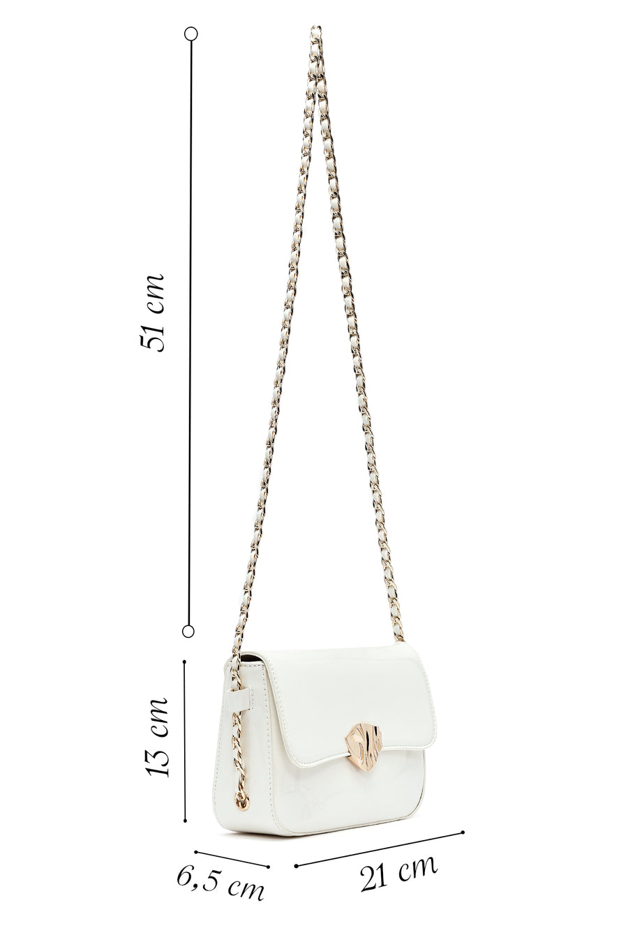 Women's White Long Strap Patent Leather Crossbody Bag