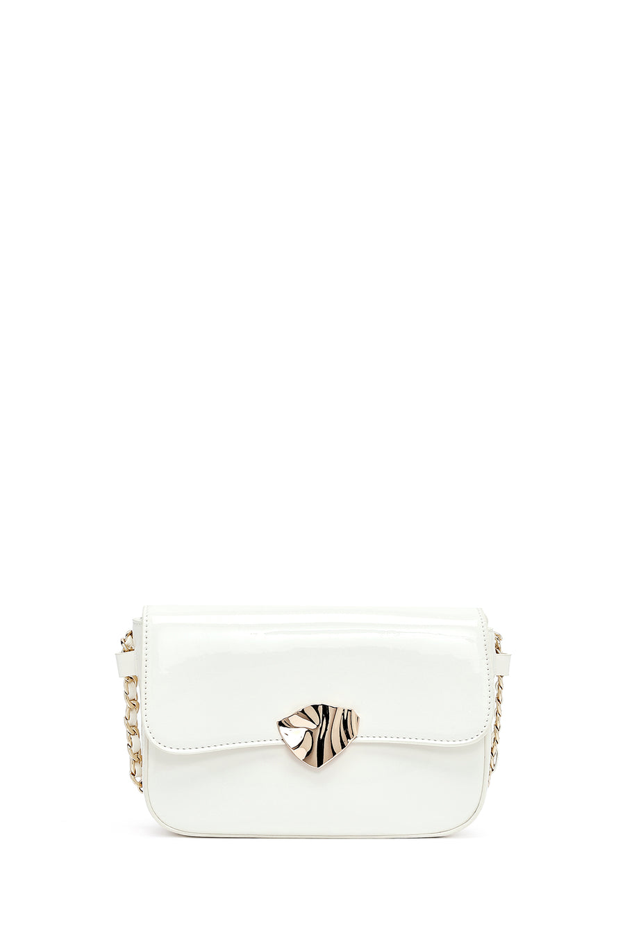 Women's White Long Strap Patent Leather Crossbody Bag