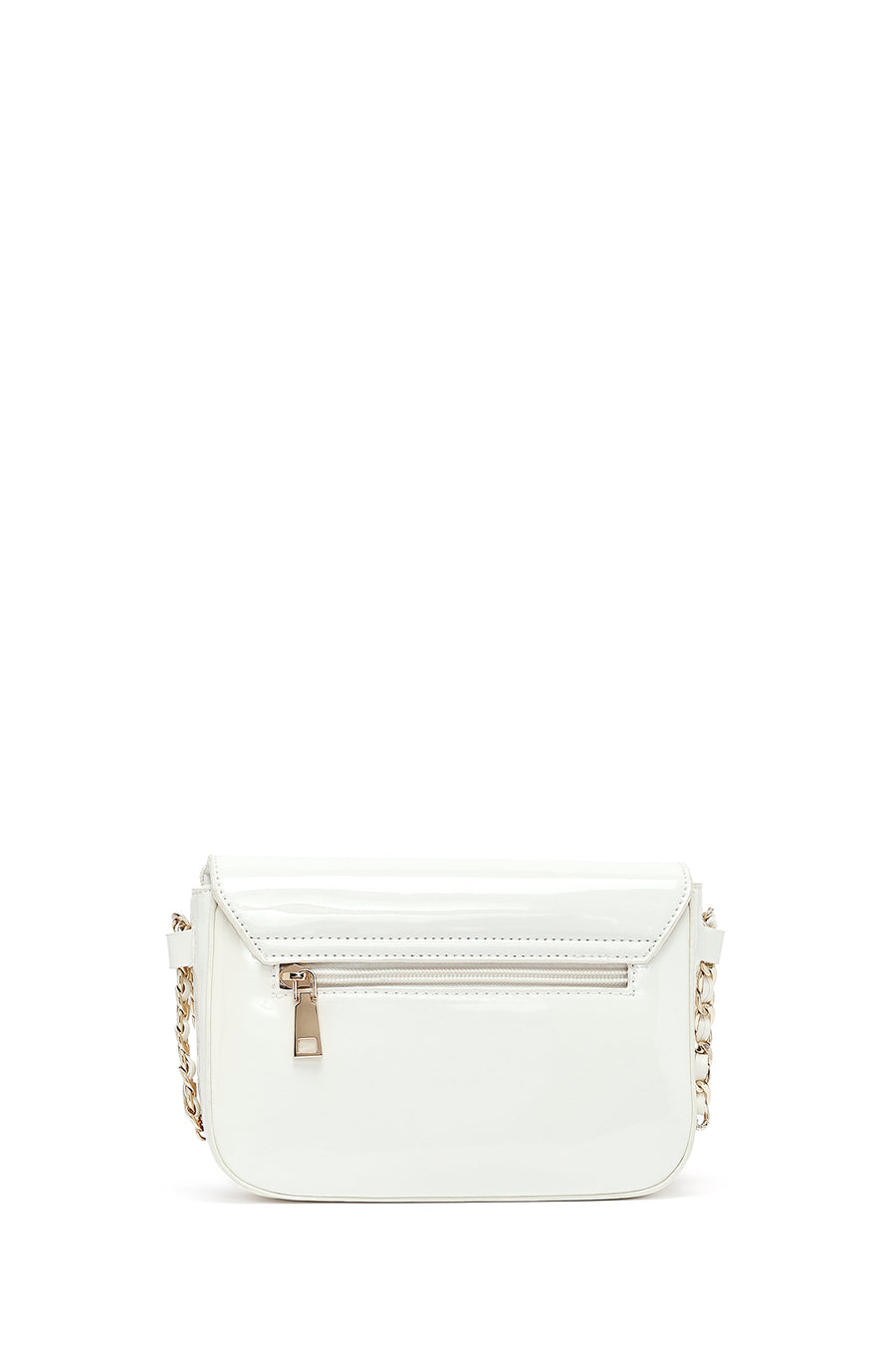 Women's White Long Strap Patent Leather Crossbody Bag
