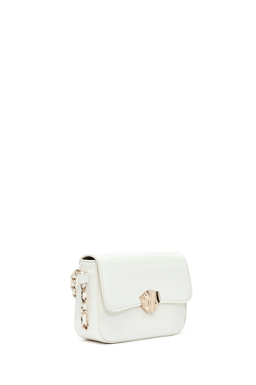 Women's White Long Strap Patent Leather Crossbody Bag
