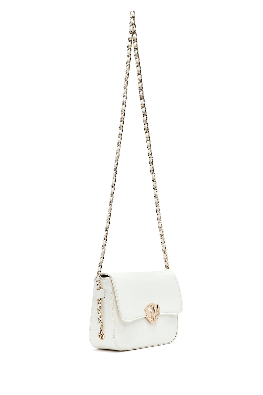 Women's White Long Strap Patent Leather Crossbody Bag
