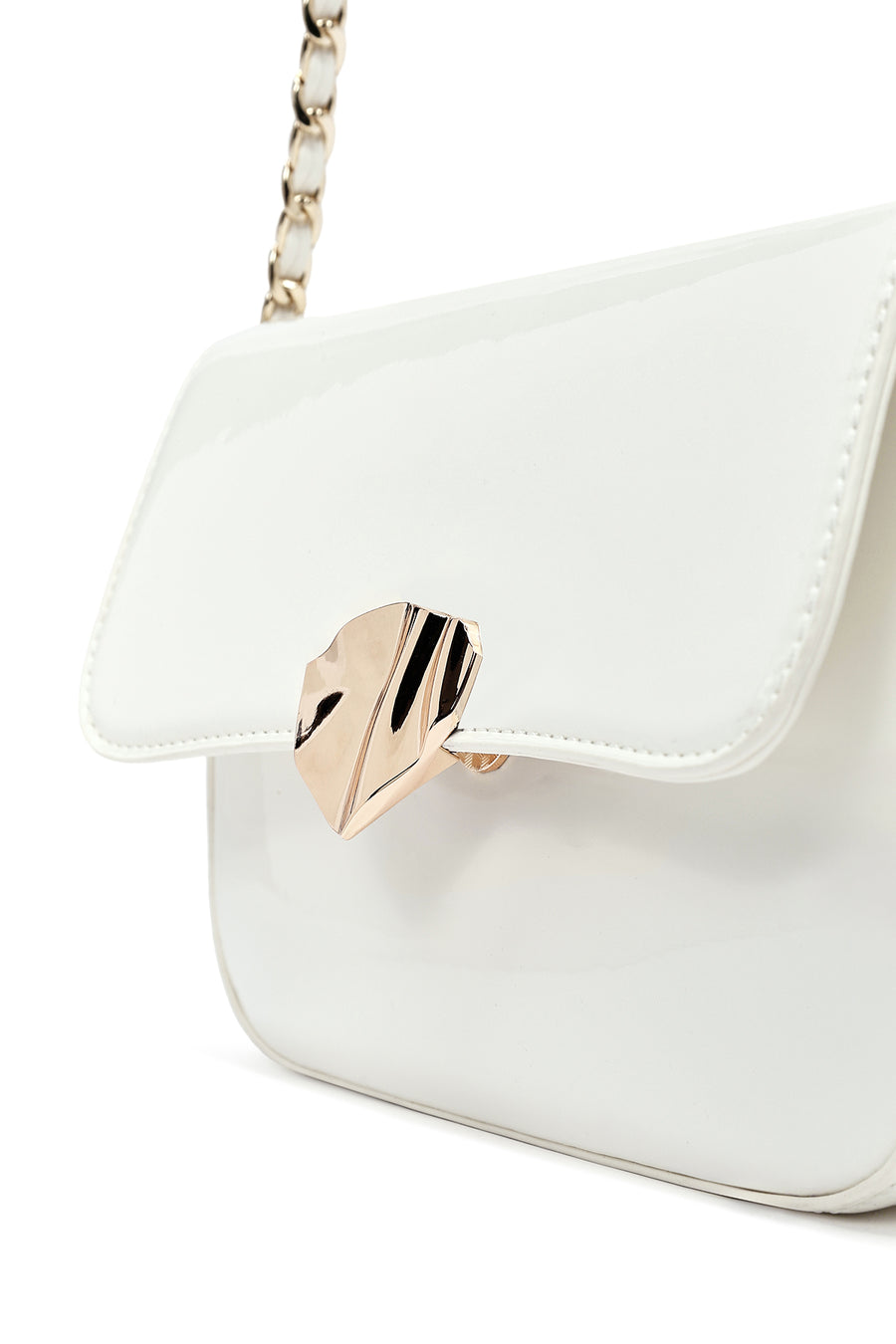Women's White Long Strap Patent Leather Crossbody Bag