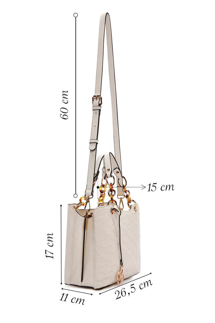 Women's Cream Long Strap Quilted Classic Handbag