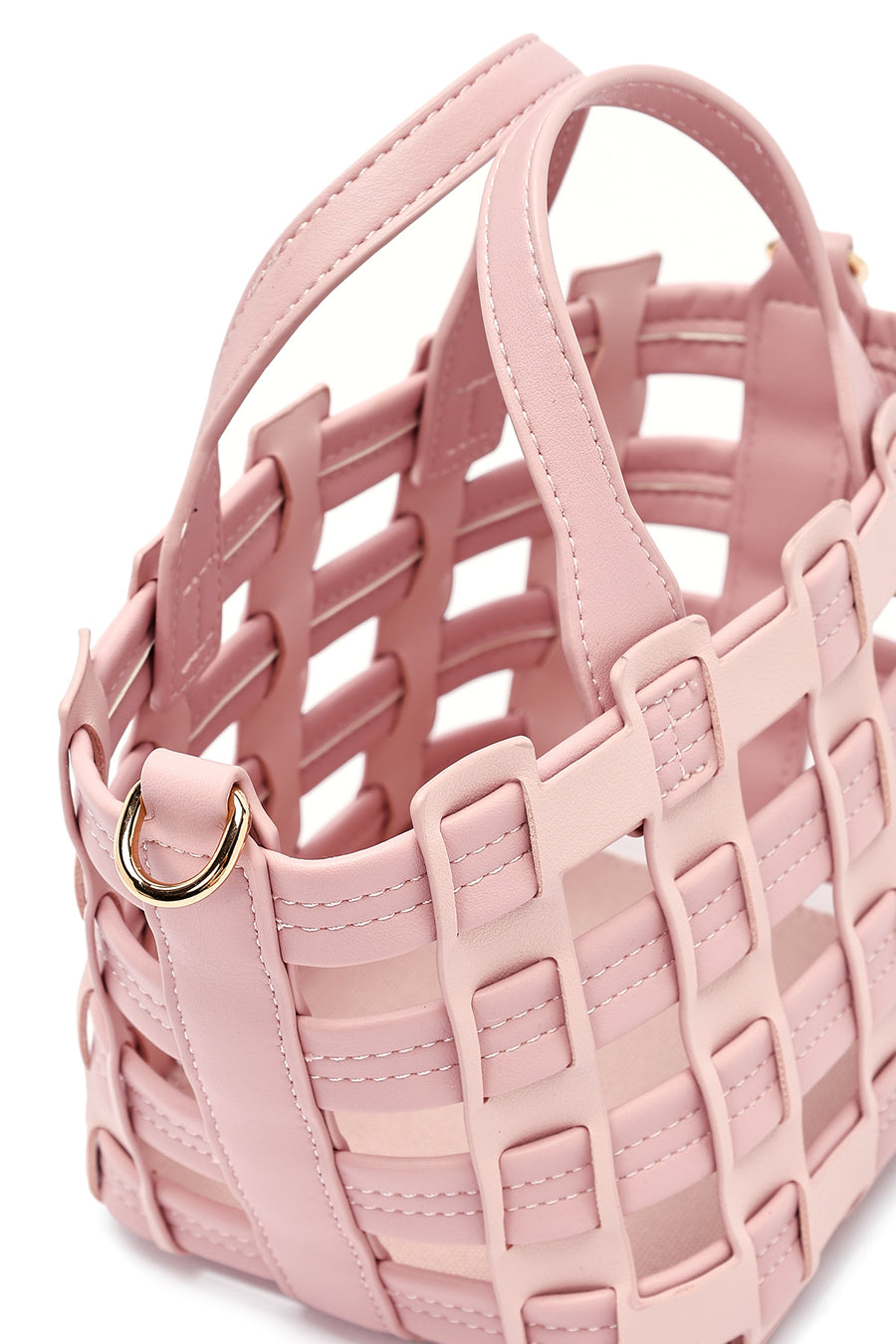Woman Pink Long Strap Knitted Shoulder Bag