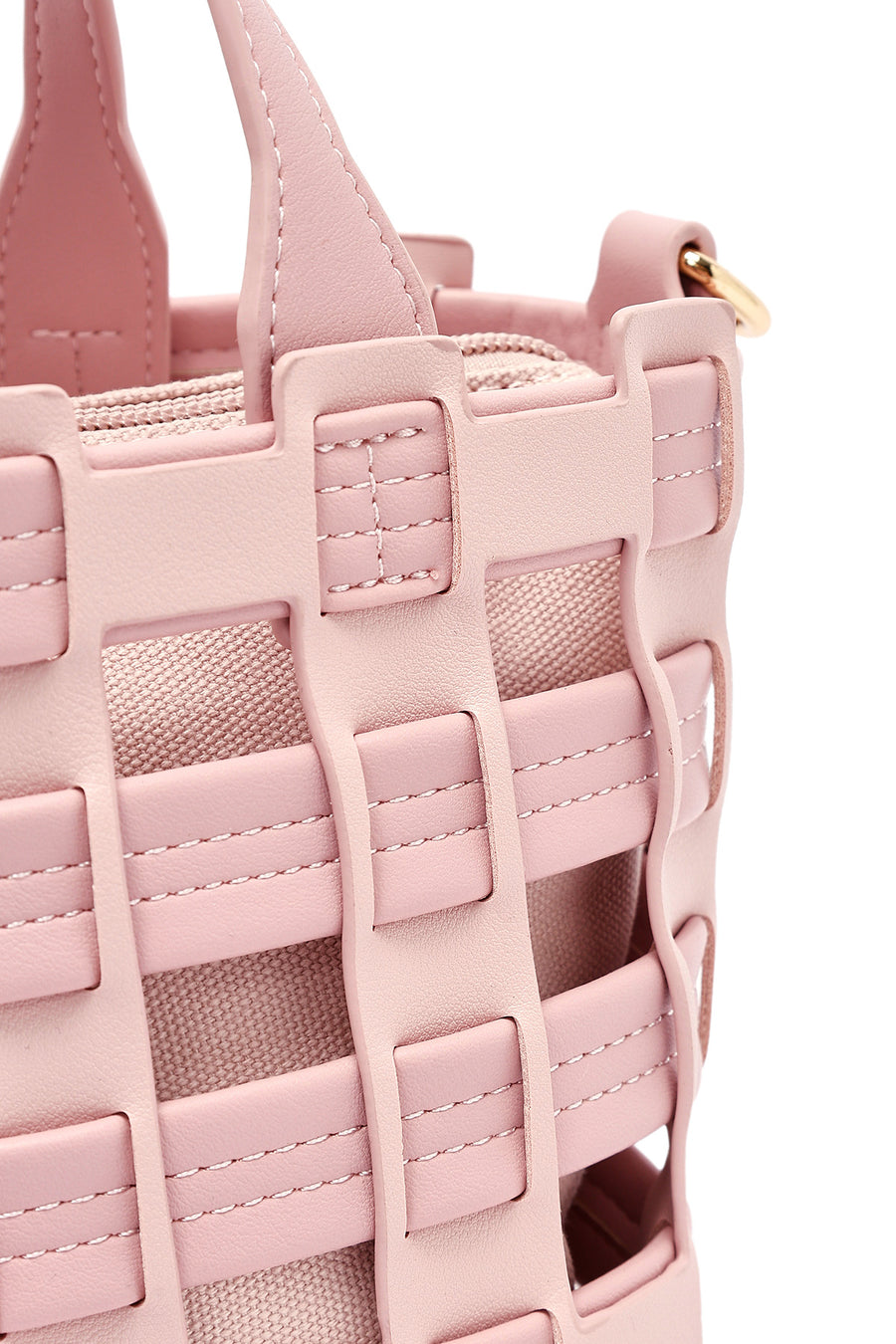 Woman Pink Long Strap Knitted Shoulder Bag