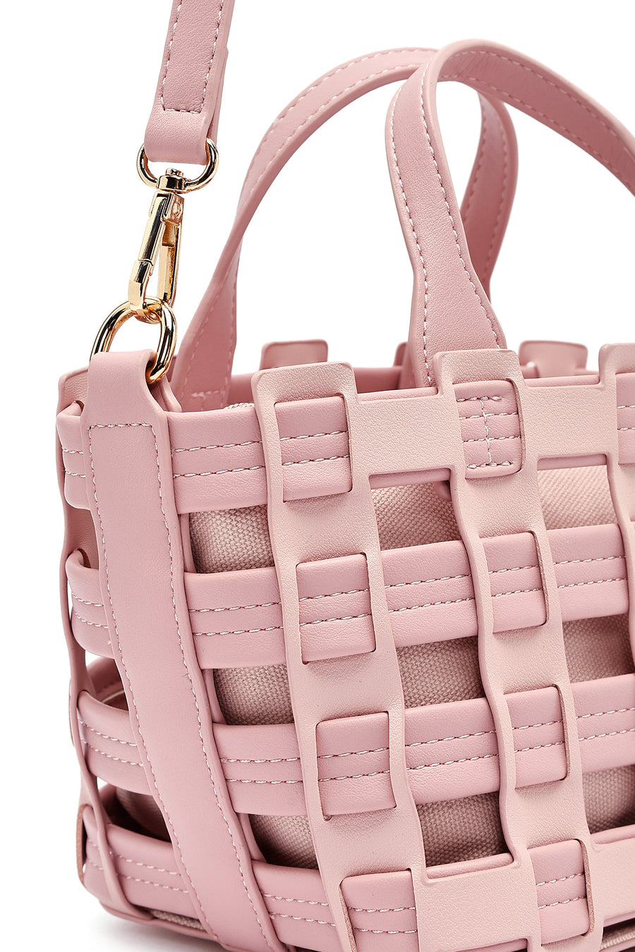 Woman Pink Long Strap Knitted Shoulder Bag