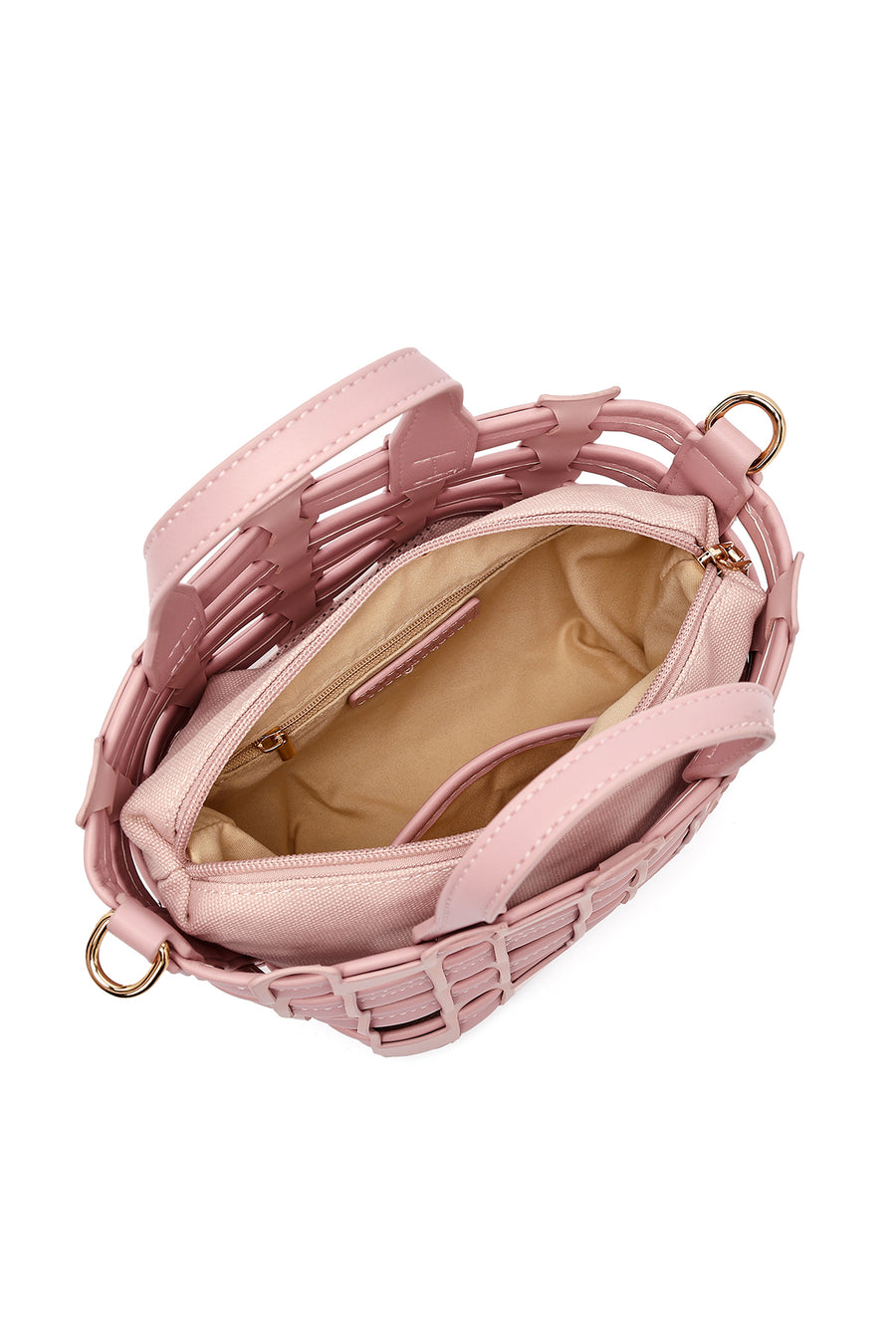 Woman Pink Long Strap Knitted Shoulder Bag