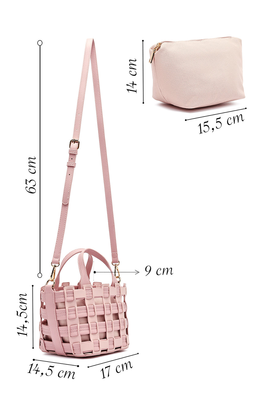 Woman Pink Long Strap Knitted Shoulder Bag