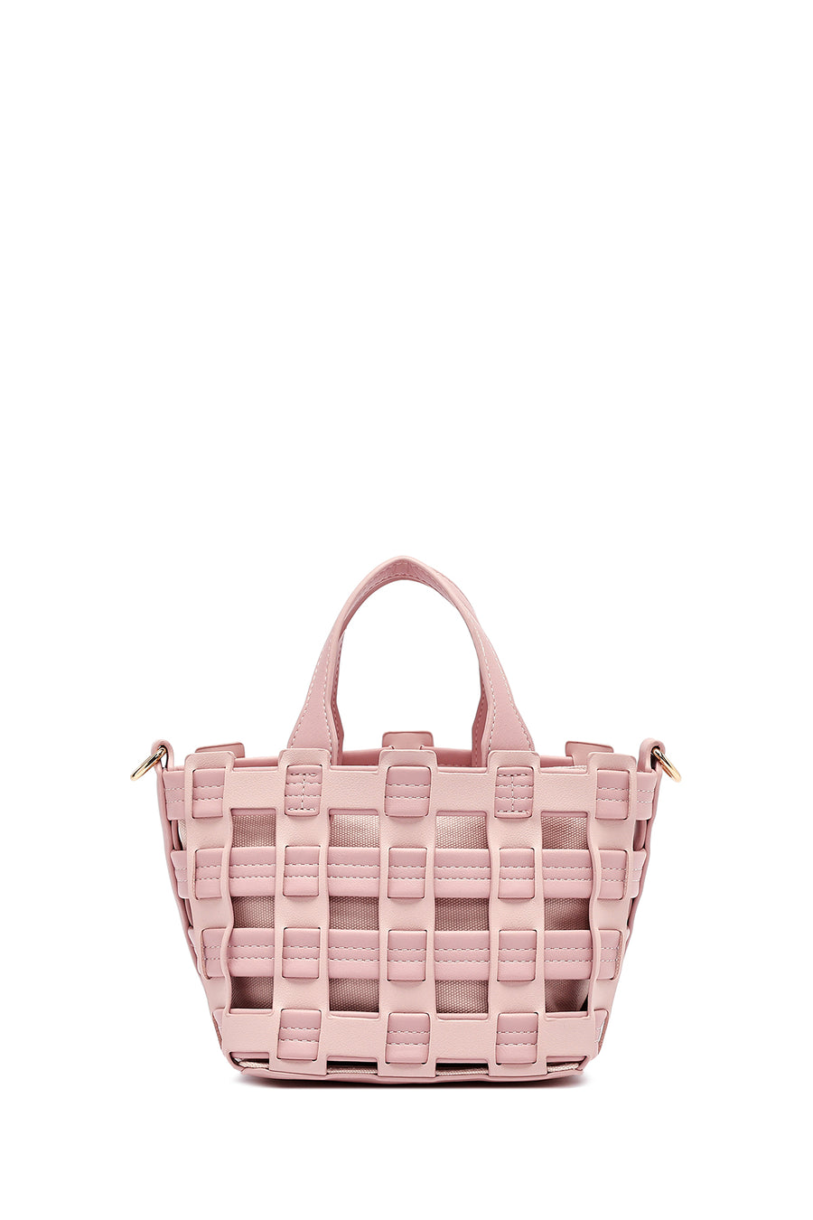 Woman Pink Long Strap Knitted Shoulder Bag