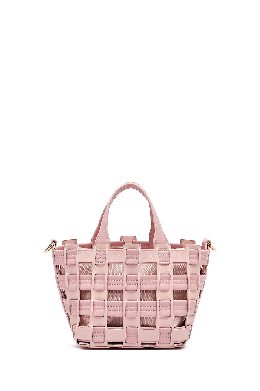 Woman Pink Long Strap Knitted Shoulder Bag