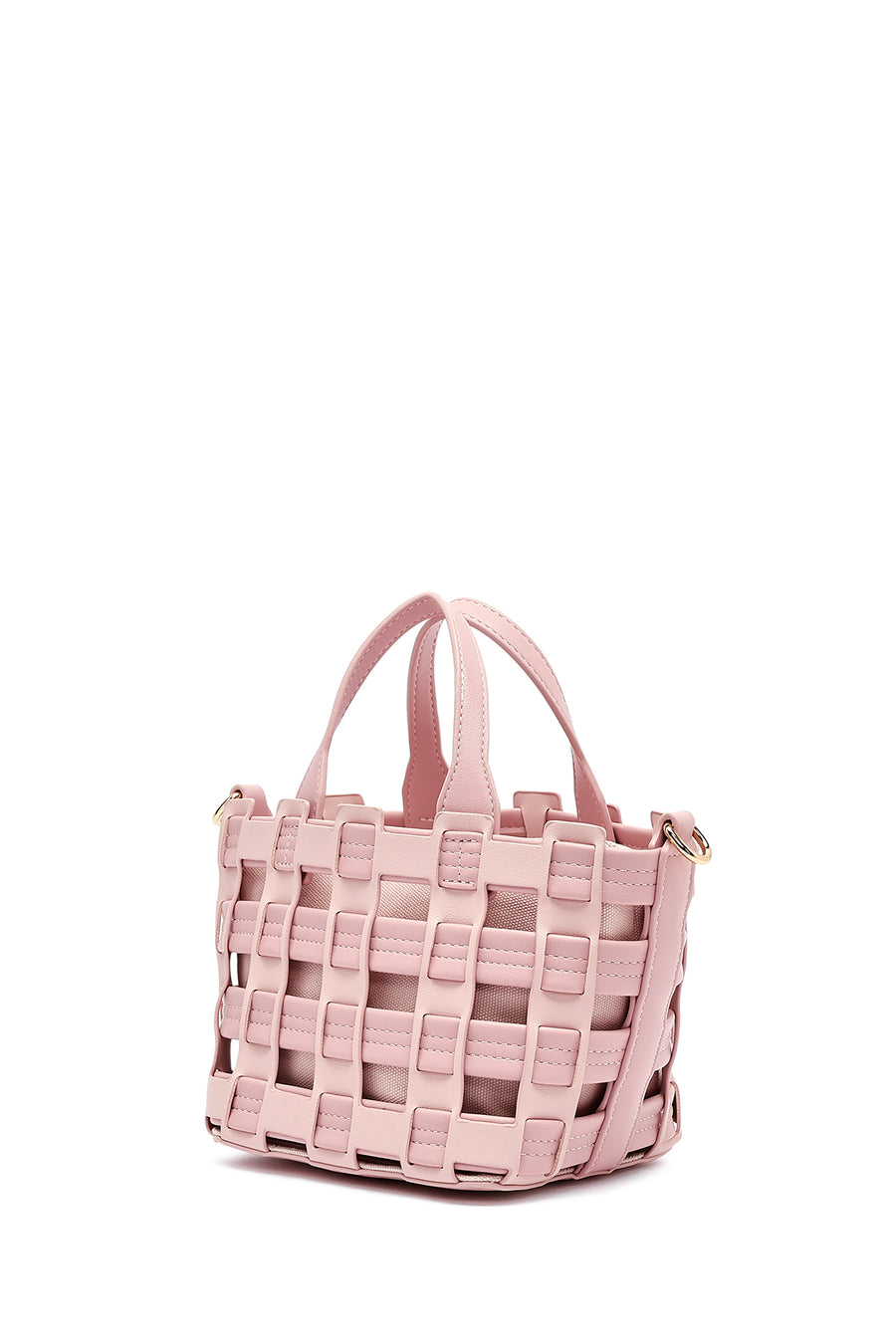 Woman Pink Long Strap Knitted Shoulder Bag