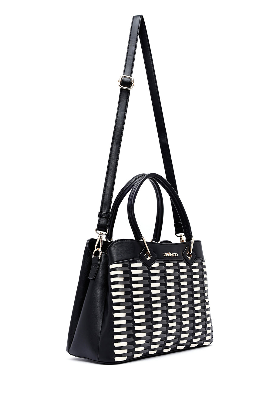 Women's Black Long Strap Knitted Shoulder Bag