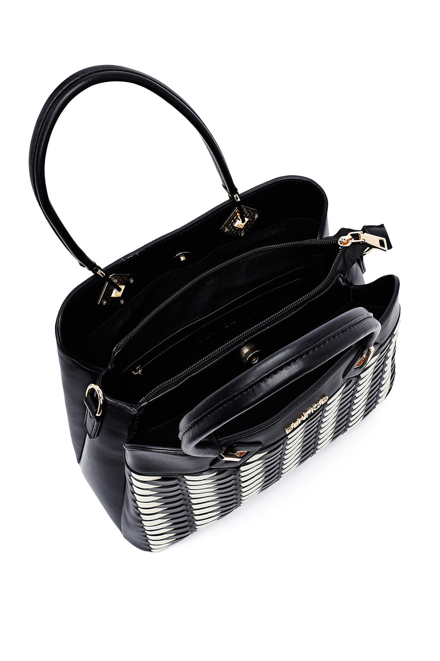 Women's Black Long Strap Knitted Shoulder Bag