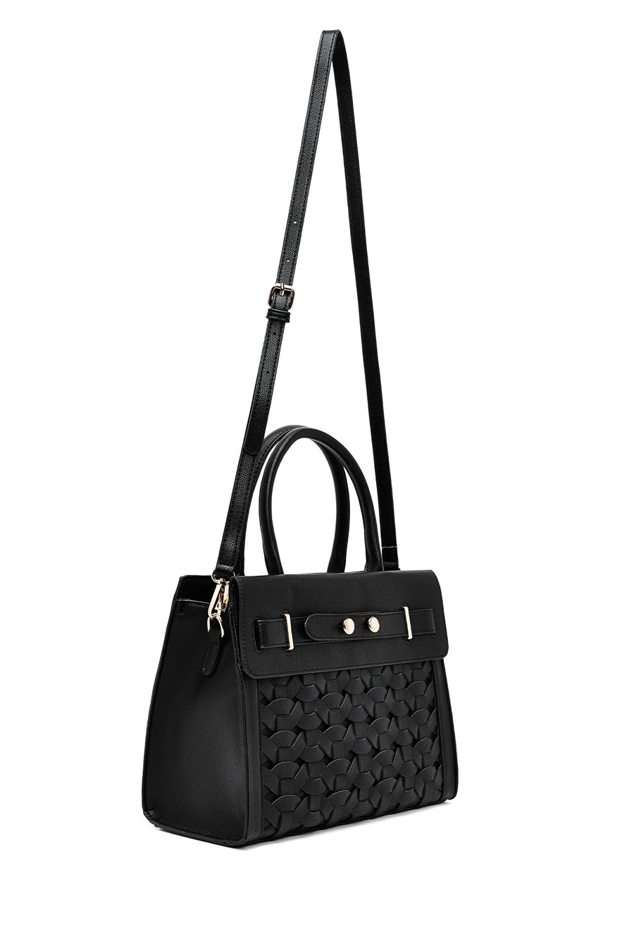 Women's Black Long Strap Knitted Classic Shoulder Bag