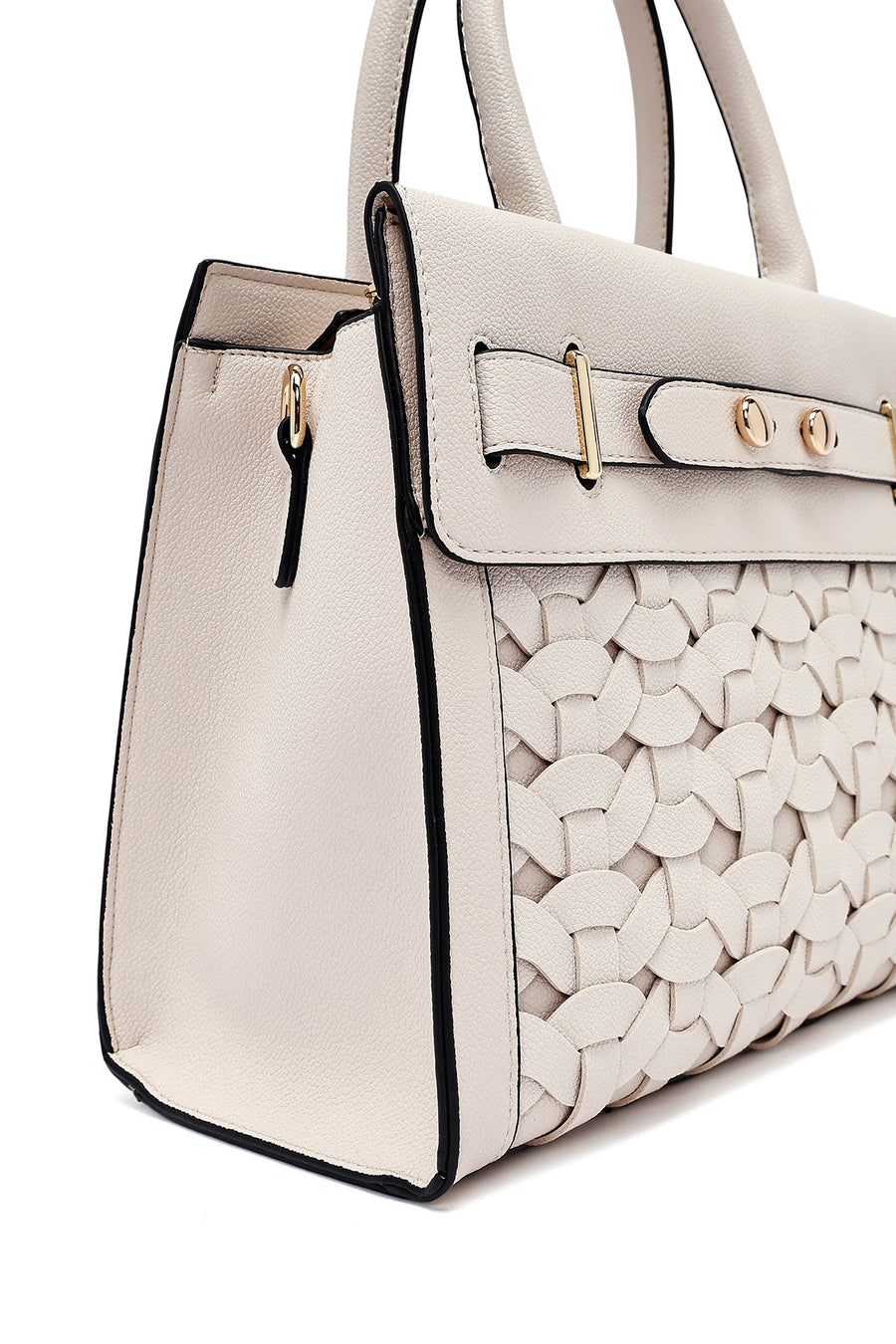 Women's Cream Long Strap Knitted Classic Handbag