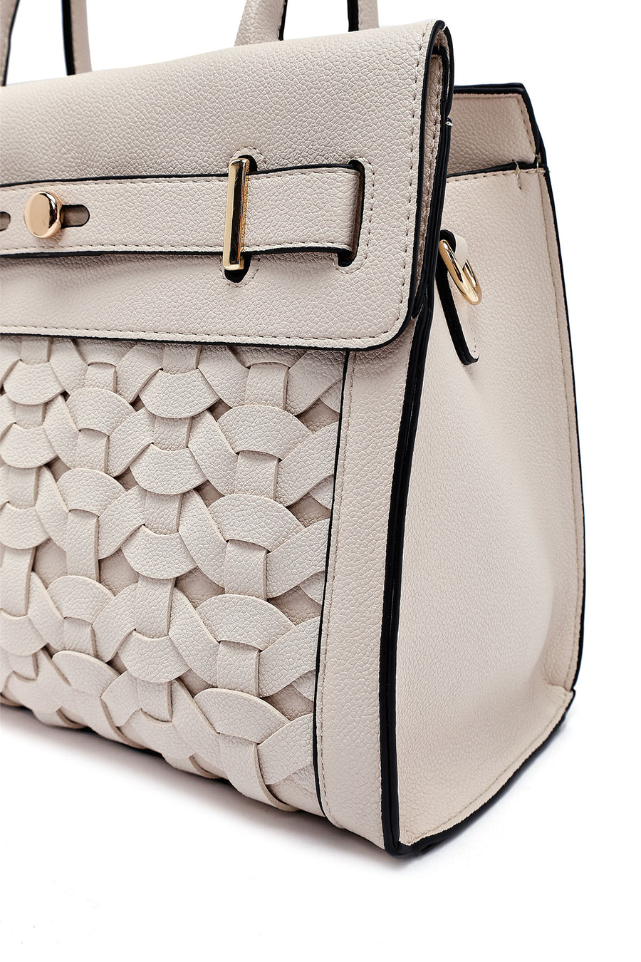 Women's Cream Long Strap Knitted Classic Handbag