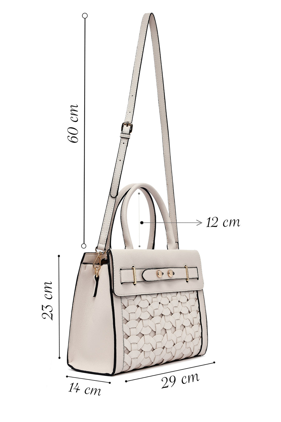 Women's Cream Long Strap Knitted Classic Handbag