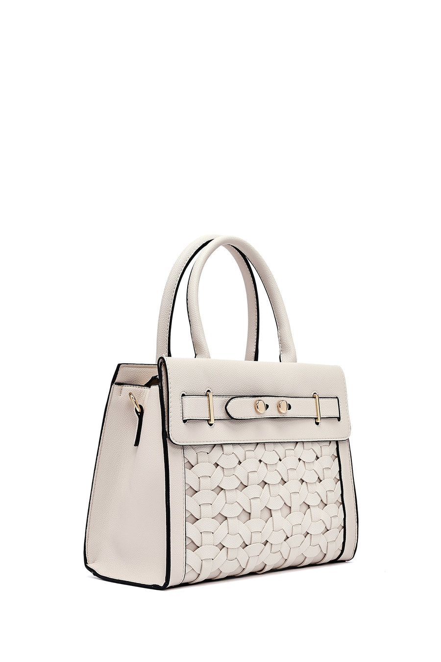 Women's Cream Long Strap Knitted Classic Handbag