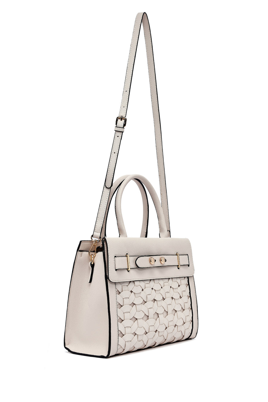 Women's Cream Long Strap Knitted Classic Handbag